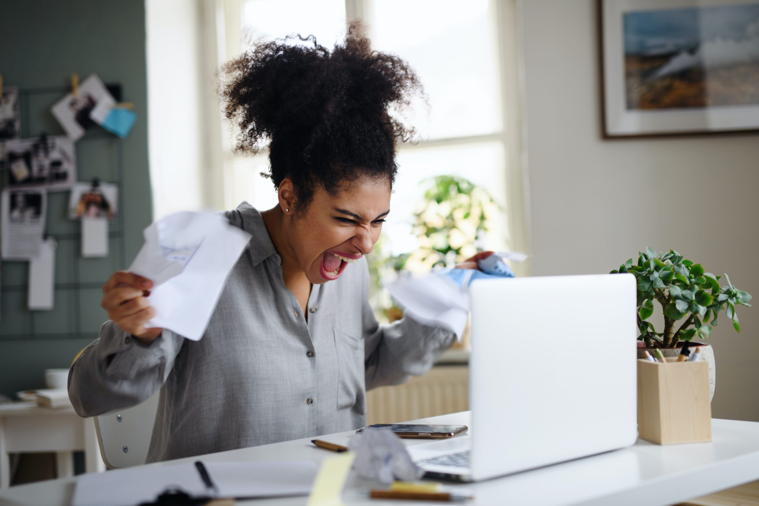 Frustrated doula at the desk