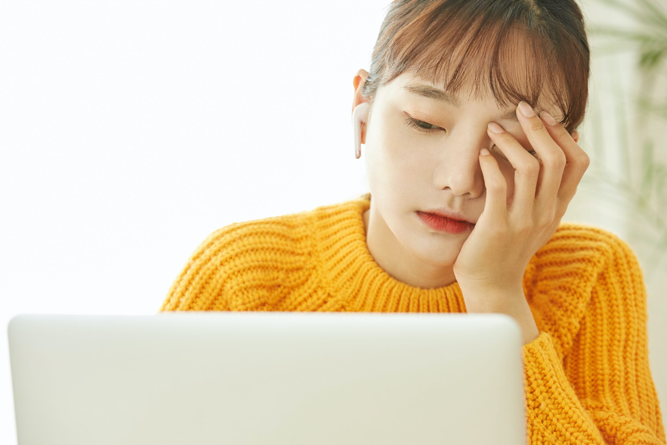 Frustrated doula at the desk